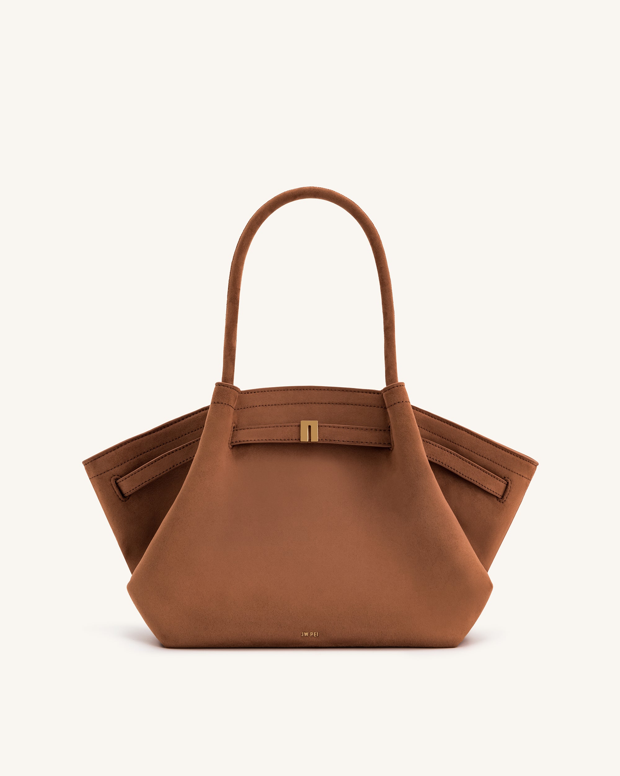JH306B04-3_FRONT1 Hana Medium Faux Suede Tote Bag - Brown - Image 1