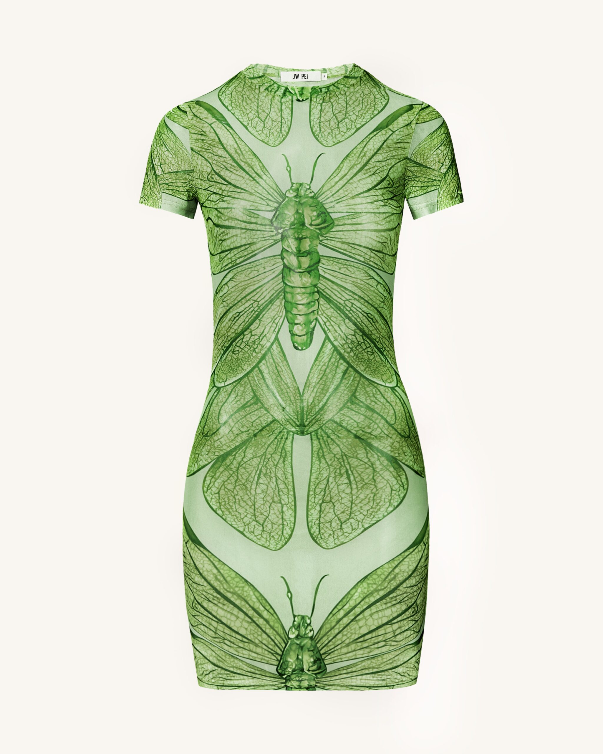 LDS1053-7FRONT.png Dragonfly Shell Mini Dress - Green - Image 1