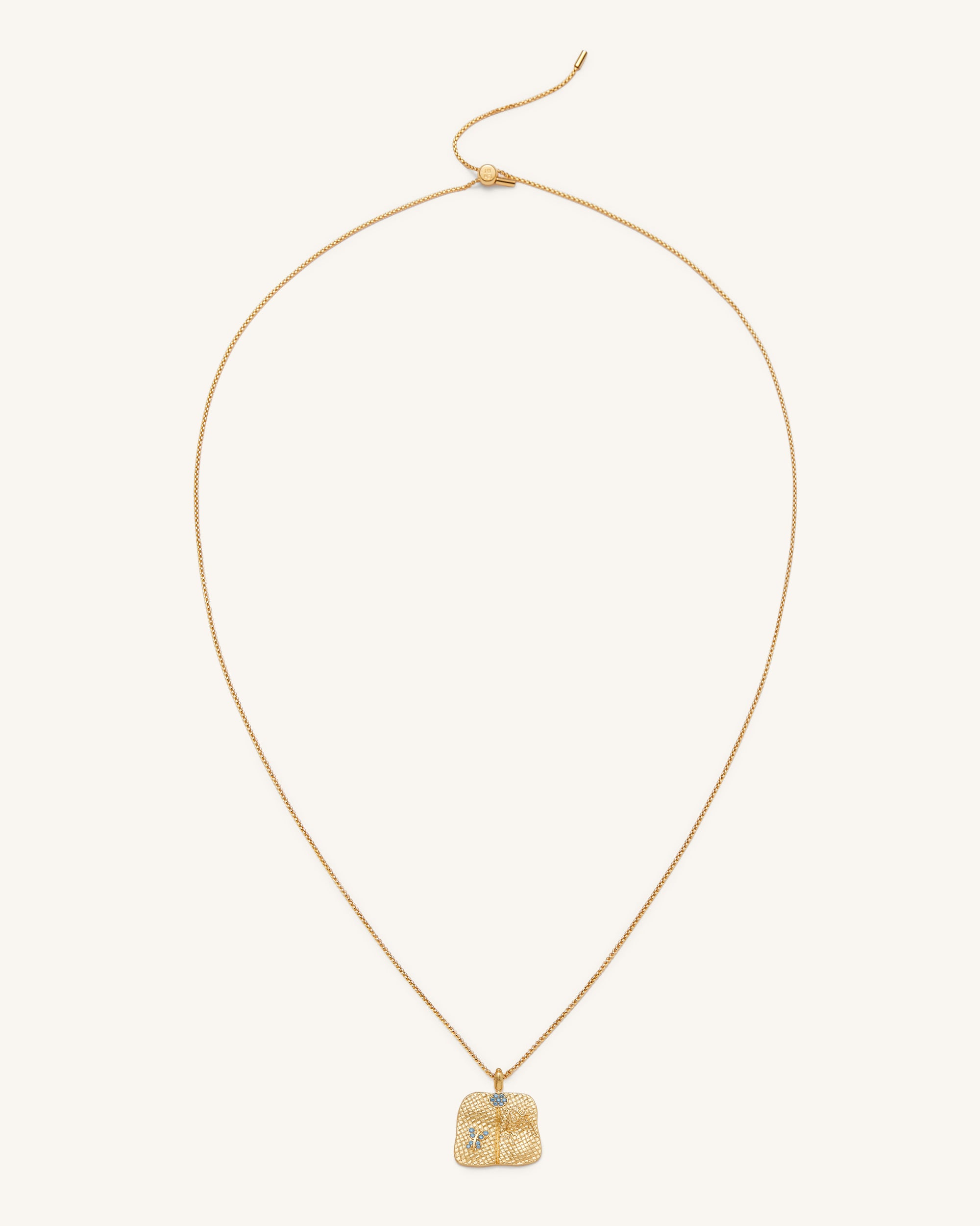 NE001-1_a_da84cc10-8876-44bc-9e8f-7fa02807a657 Plantain Fan Pendant Necklace - 18ct Gold Plated & Sea Blue Zircon & Green Nano - Image 1