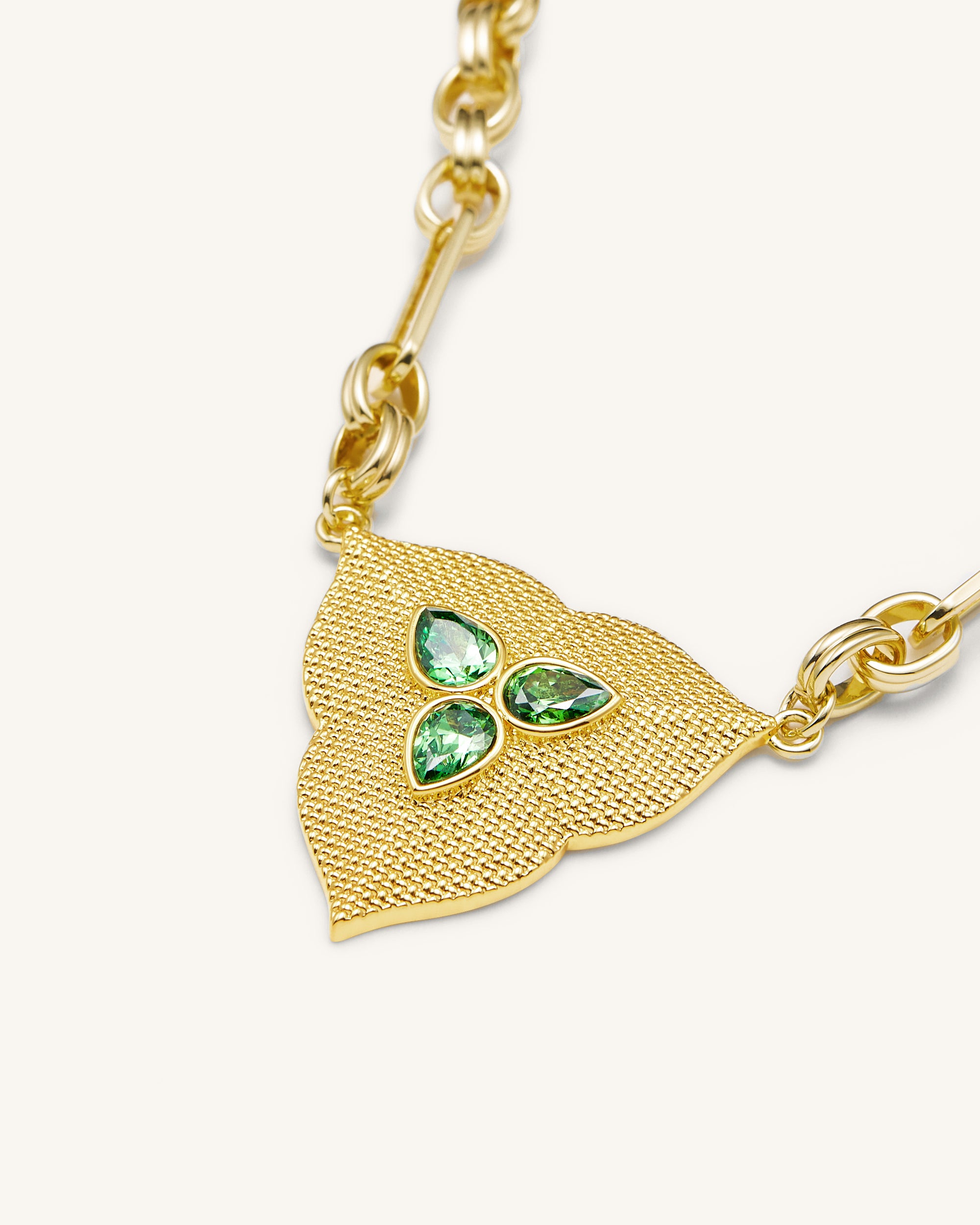 NE002-2_b_eff88e76-4643-4b9c-926b-cadfa826f340 Leaf Pendant Necklace - 18ct Gold Plated & Dark Green Zircon - Image 1