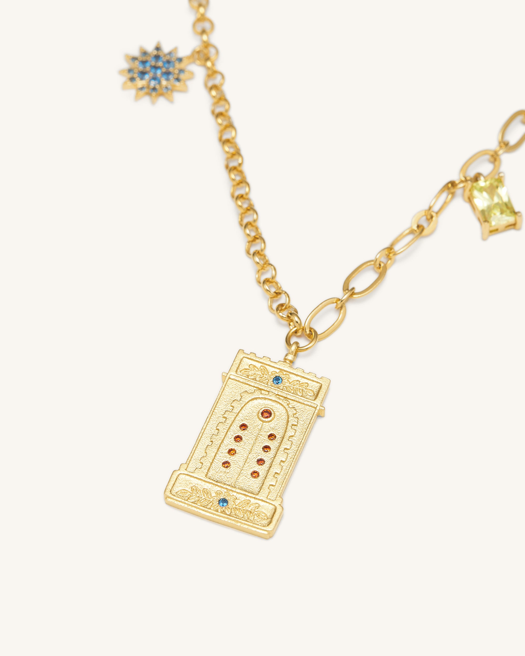 NE004-1_b_279b31f7-f3a2-4b8a-9072-7a9bff5161e6 Roman Arch Pendant Necklace - 18ct Gold Plated & Multicolor Zircon - Image 1