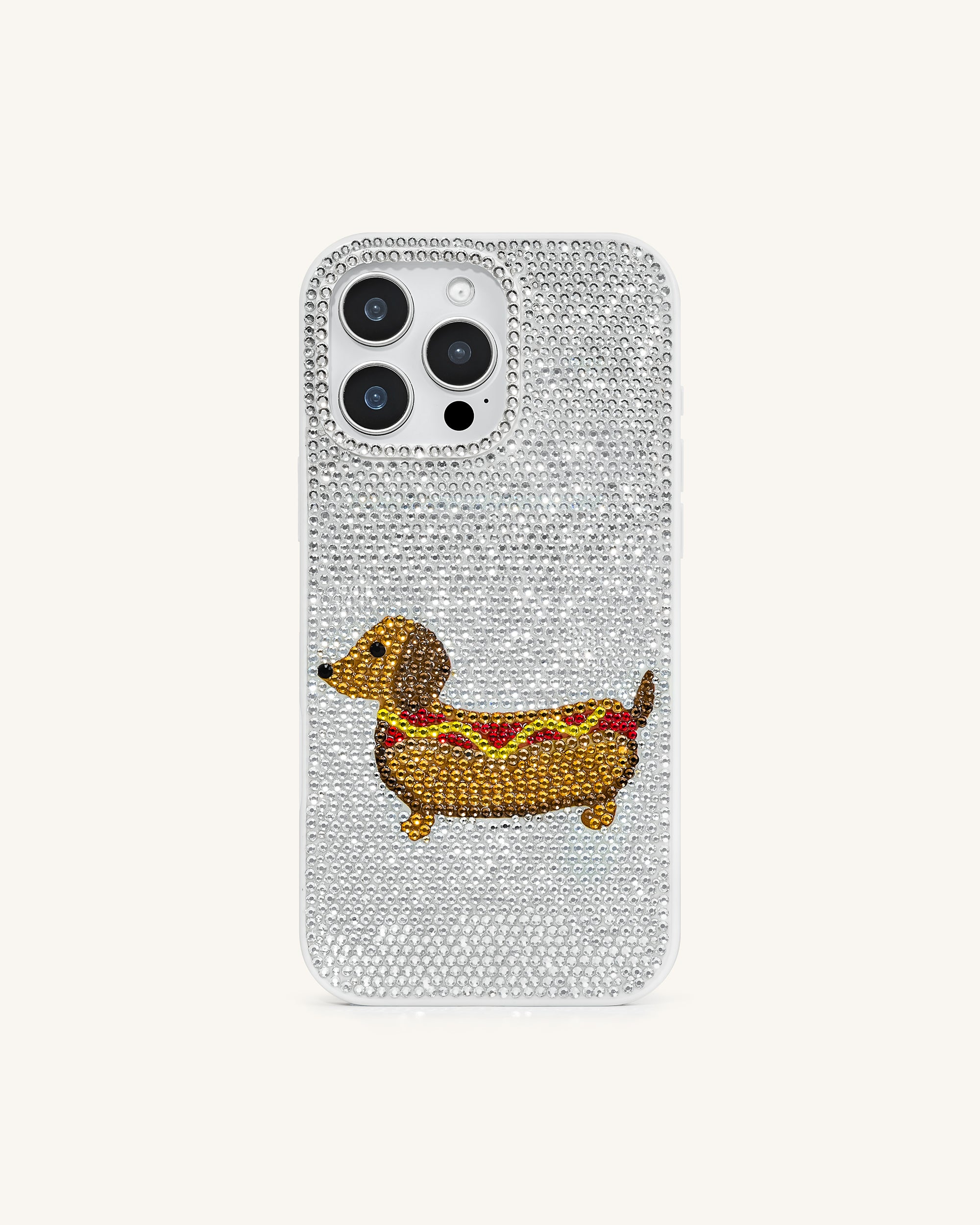 PE047-9-FRONT Dachshund Hot Dog Case - White - Image 1