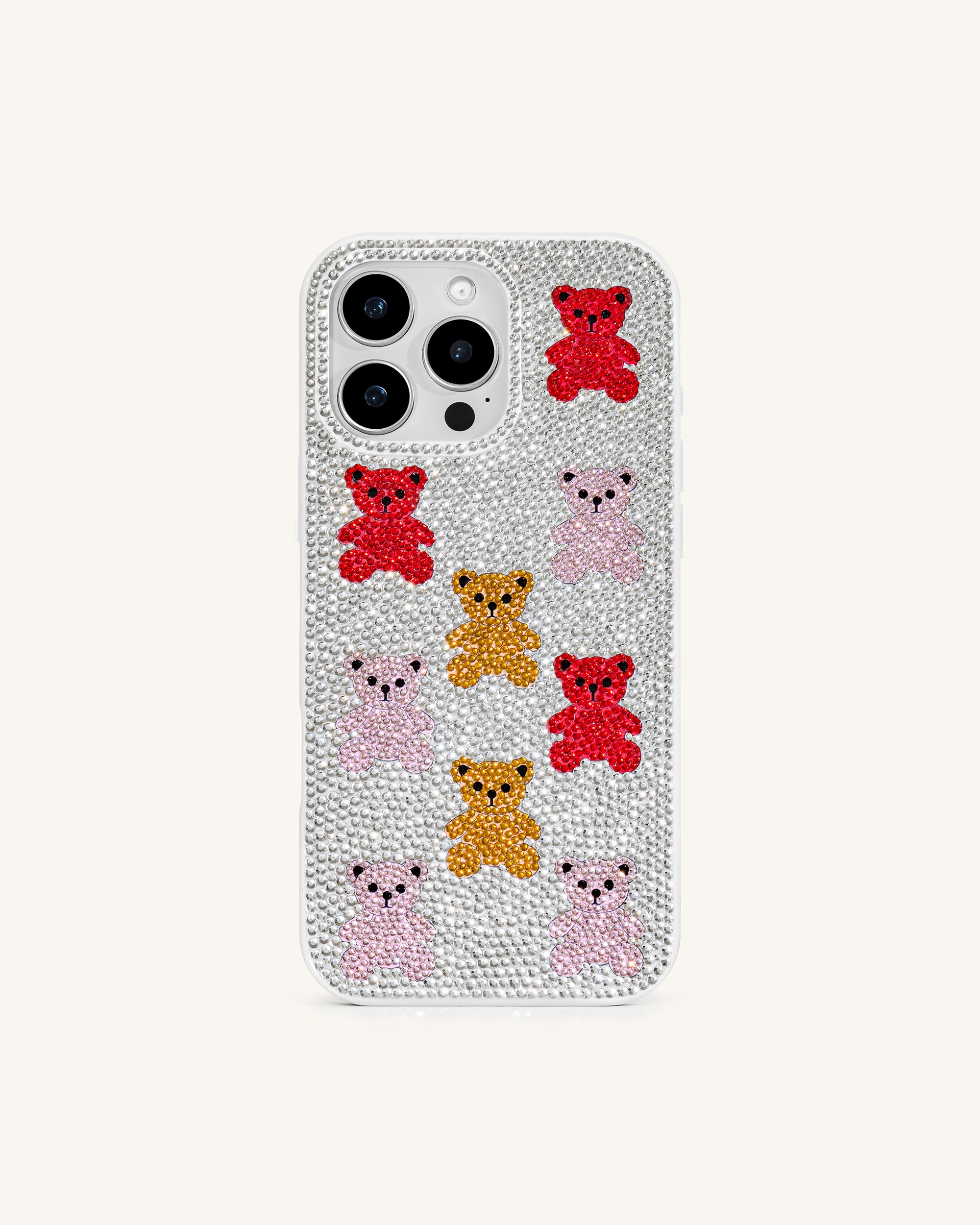 PE077-9-FRONT Bear Bling Phone Case - Multicolor White - Image 1
