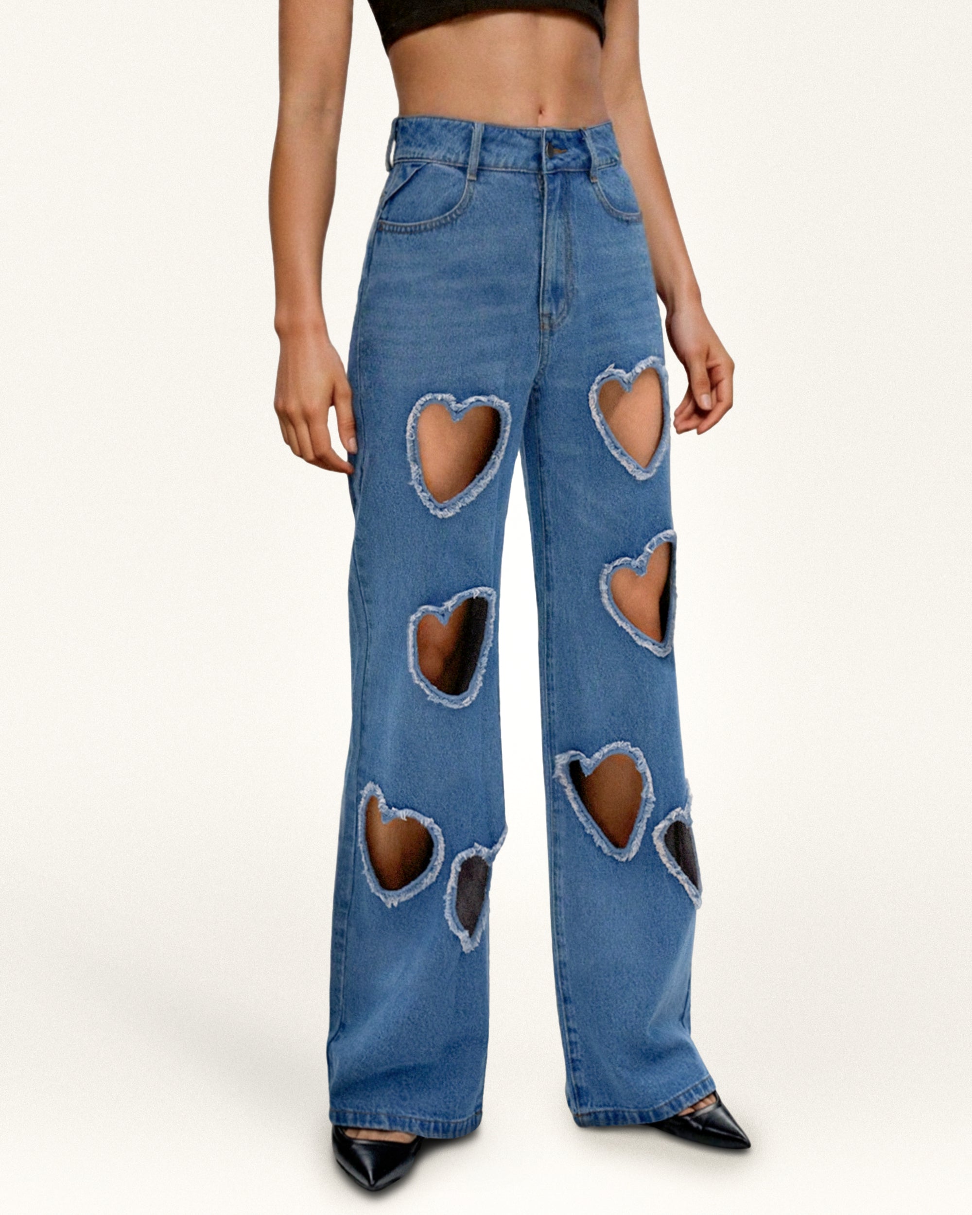 PS014-5.png Sophia Embellished Heart Cut-Out Denim Jeans - Medium Blue - Image 1