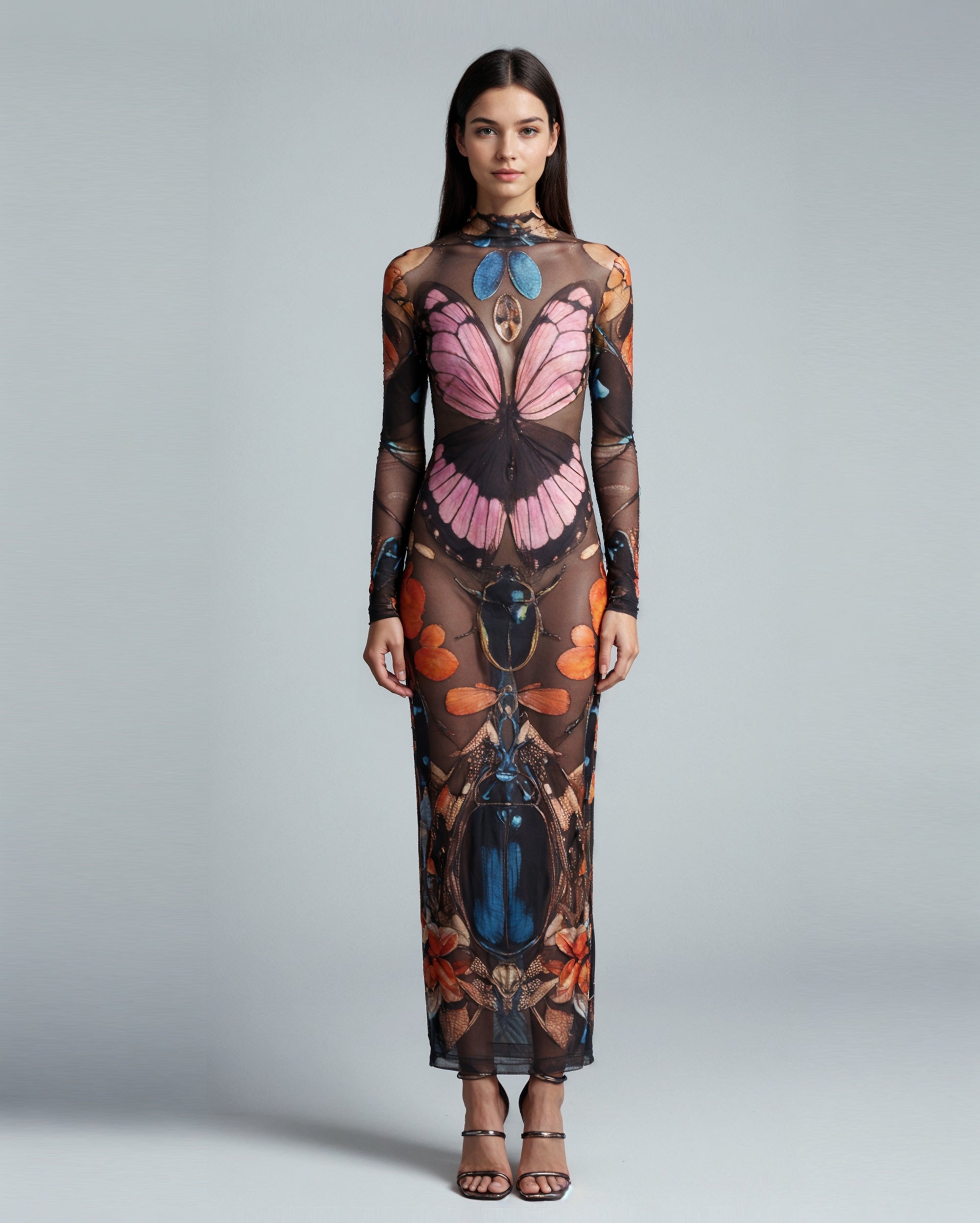 SU040_DS1019-1_129_RTW.png Sheer Butterfly and Beetle Gown - Multicolor - Image 1