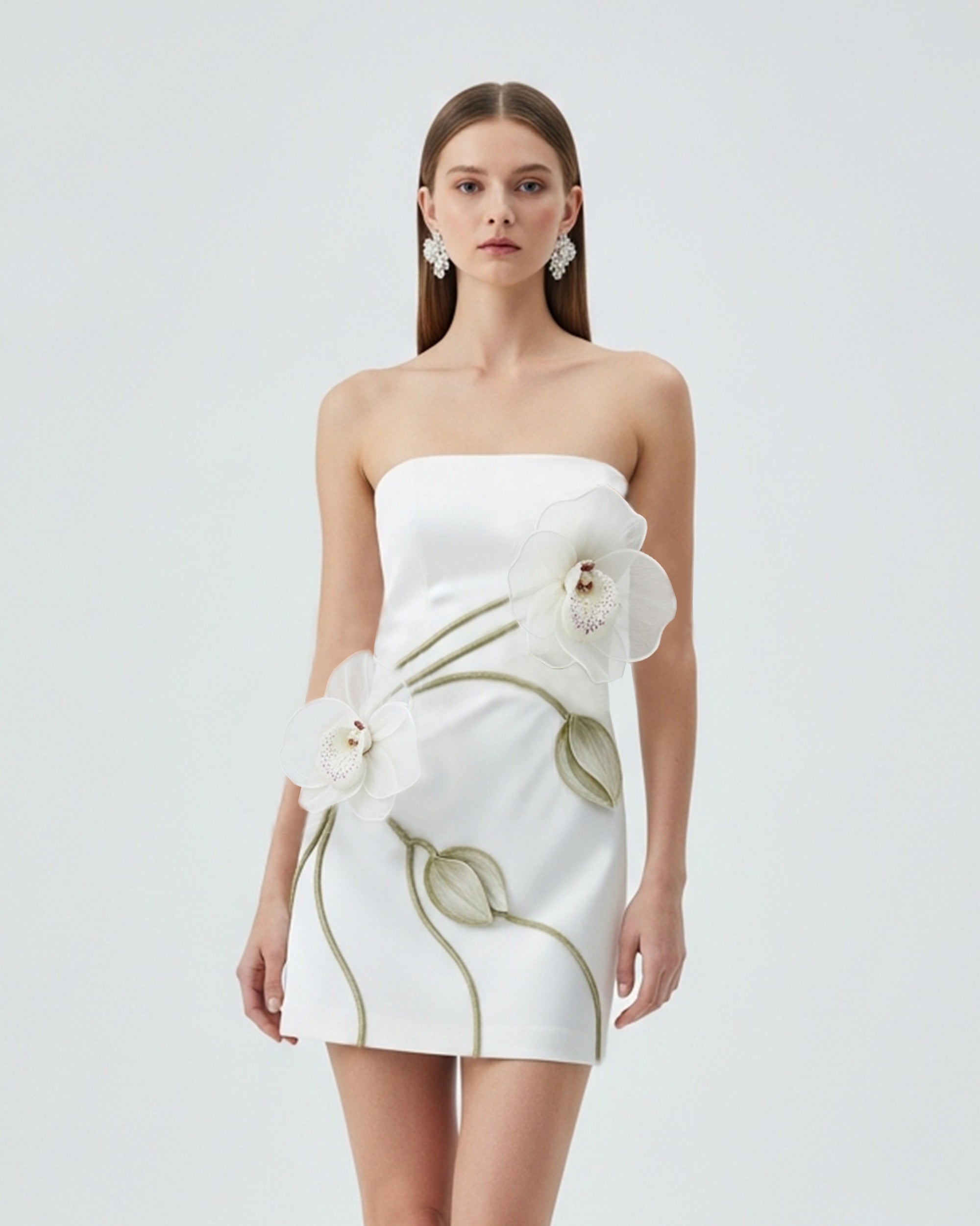 unnamed_0b56d1db-d596-4711-9154-4d7e7ea38a97 Orchid Appliqué Strapless Dress – White - Image 1