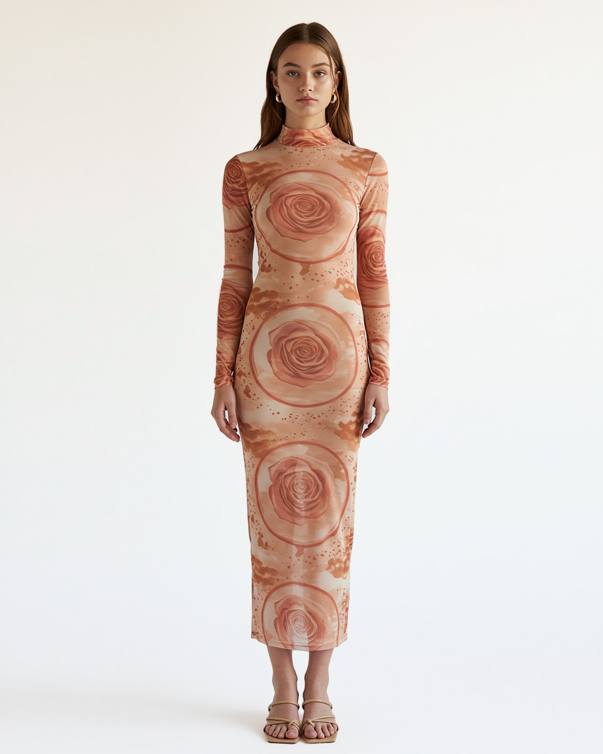 unnamed_4620d073-e53c-475e-8318-6d94b290126b Rose Print Mesh Midi Dress – Neutral - Image 1