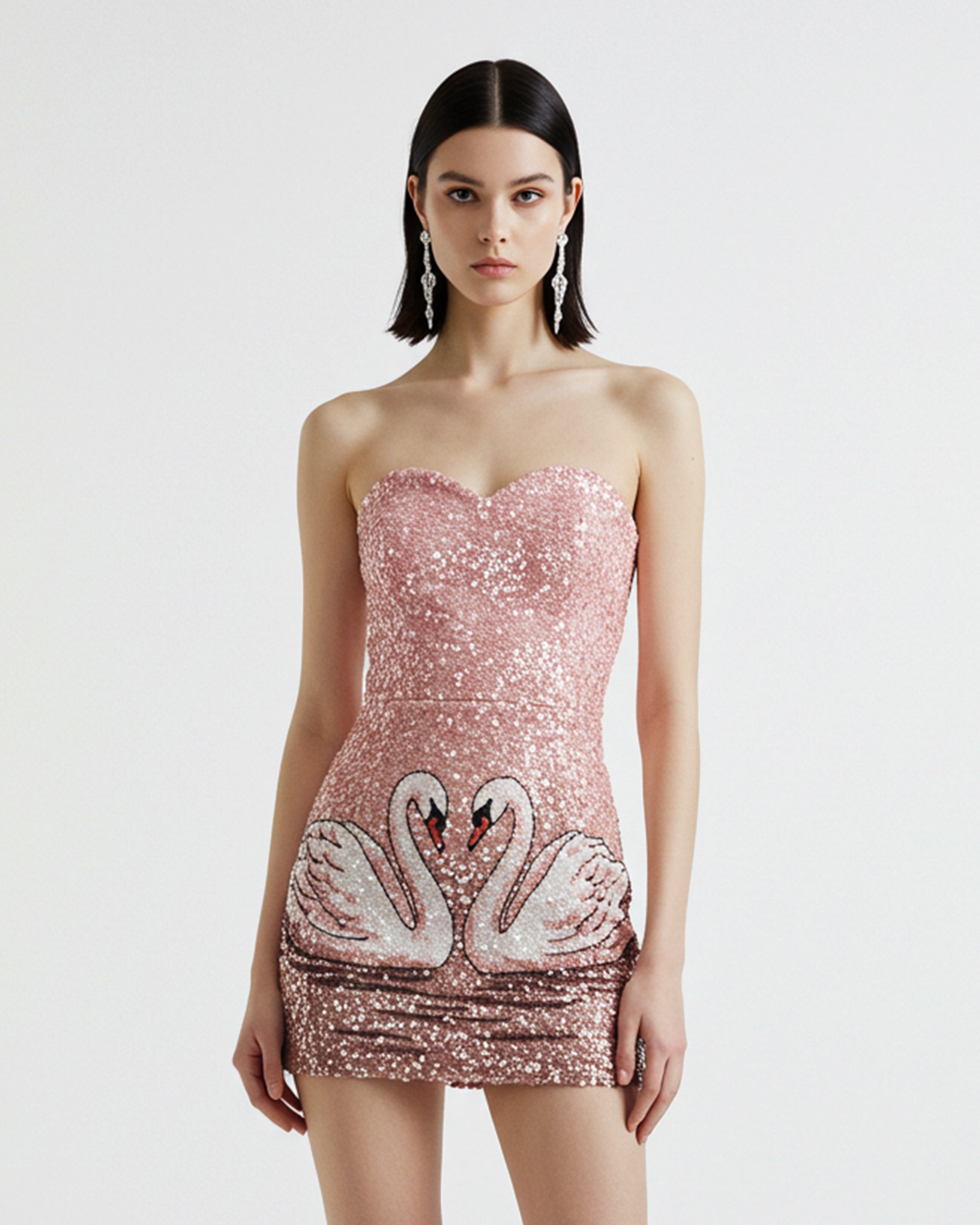 unnamed_4d859760-82ef-4ea9-8efc-8f18325d9f99 Sequin Swan Strapless Mini Dress – Pink - Image 1
