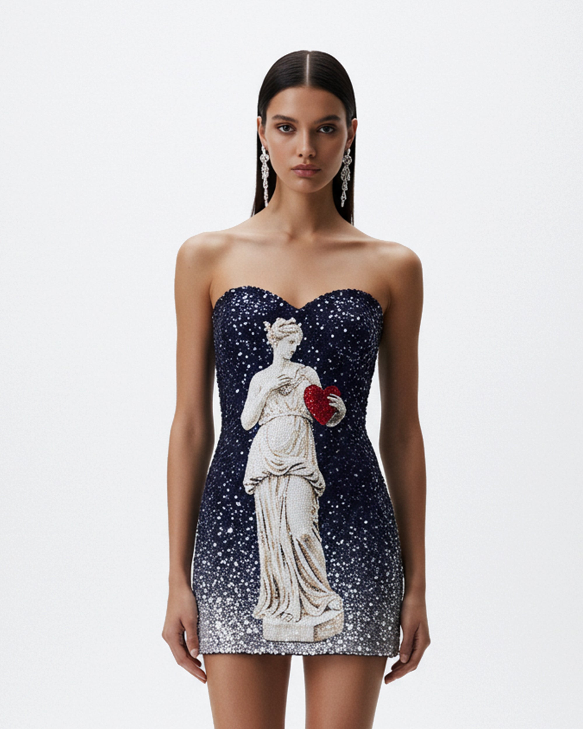 unnamed_5eade918-11e3-476a-80c3-3eabc3cd8dee Statue Appliqué Strapless Dress – Navy - Image 1