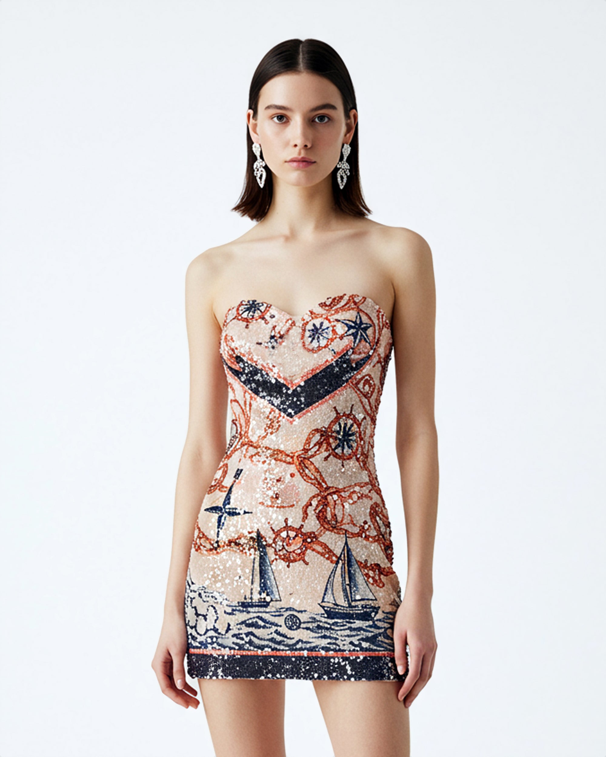 unnamed_61223490-1d29-4f4e-ad15-f3532e65274c Sequin Nautical Strapless Dress – Neutral - Image 1