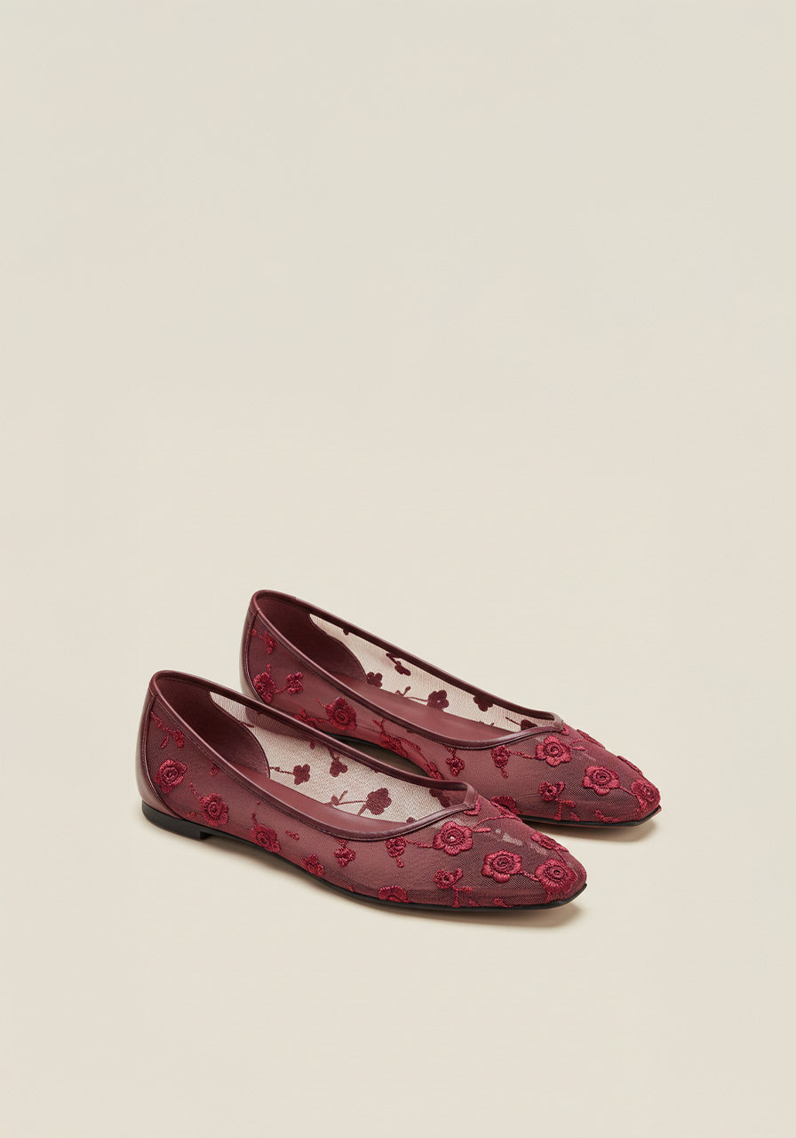 unnamed_85da2184-a169-4bde-992f-e2ab96891b33 Ruby Floral Mesh Flats – Red - Image 1