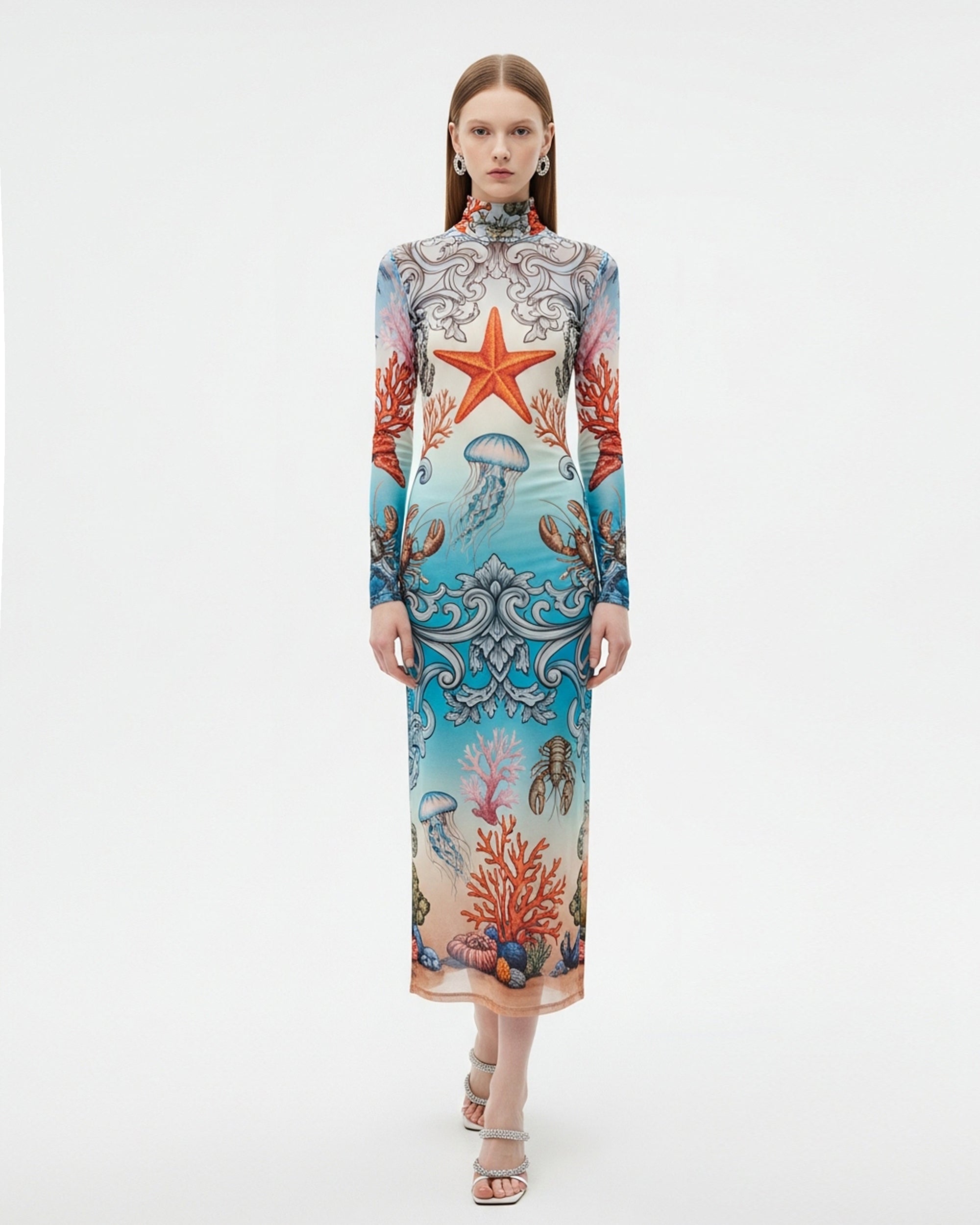 unnamed_a8a30ef6-77d5-4c2e-a2ab-026dc0cf356c Ocean Print Mesh Bodycon Dress – Blue - Image 1