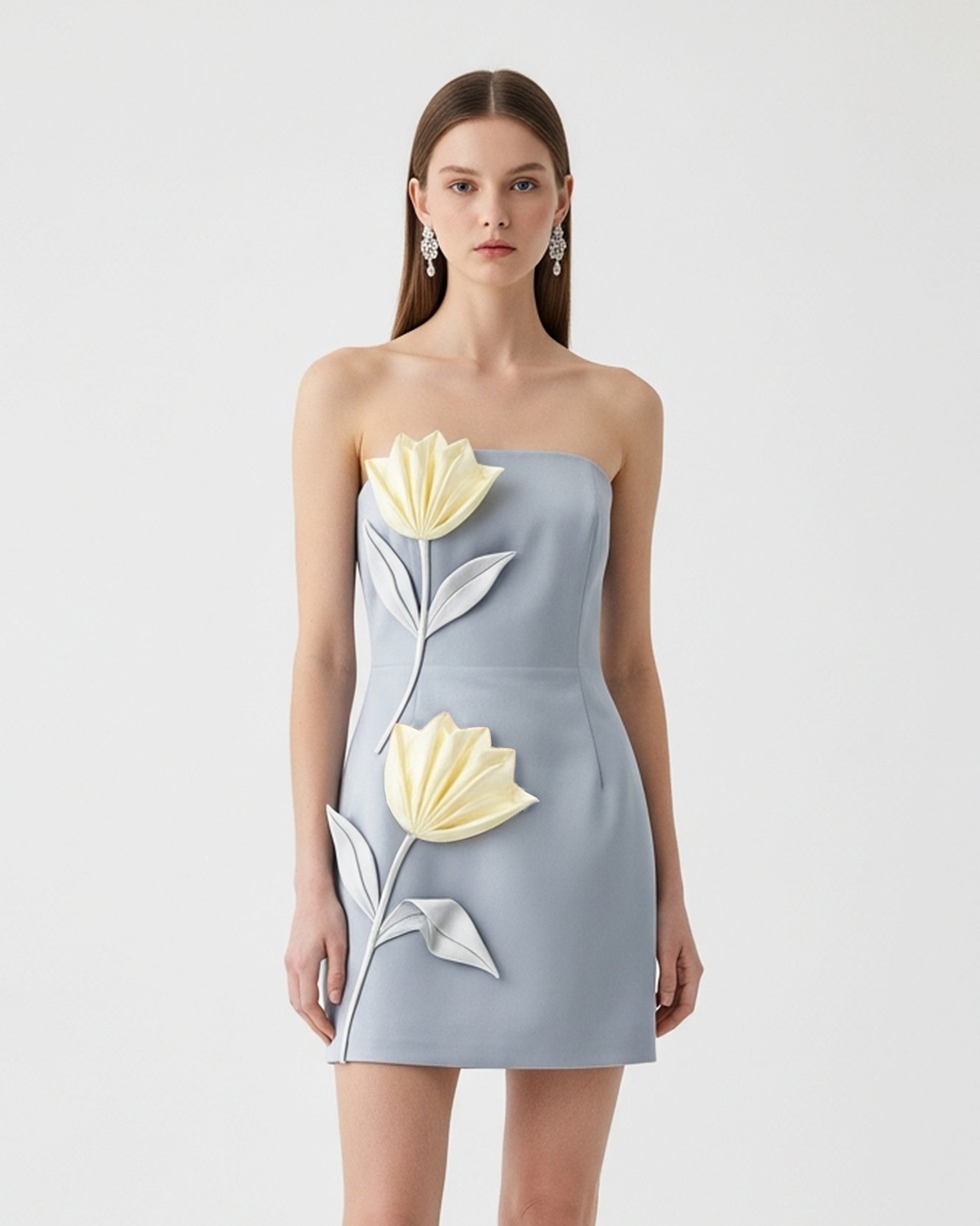 unnamed_c274278c-66b2-47e0-a74b-6b1e892761d6 Strapless Floral Appliqué Dress – Blue - Image 1