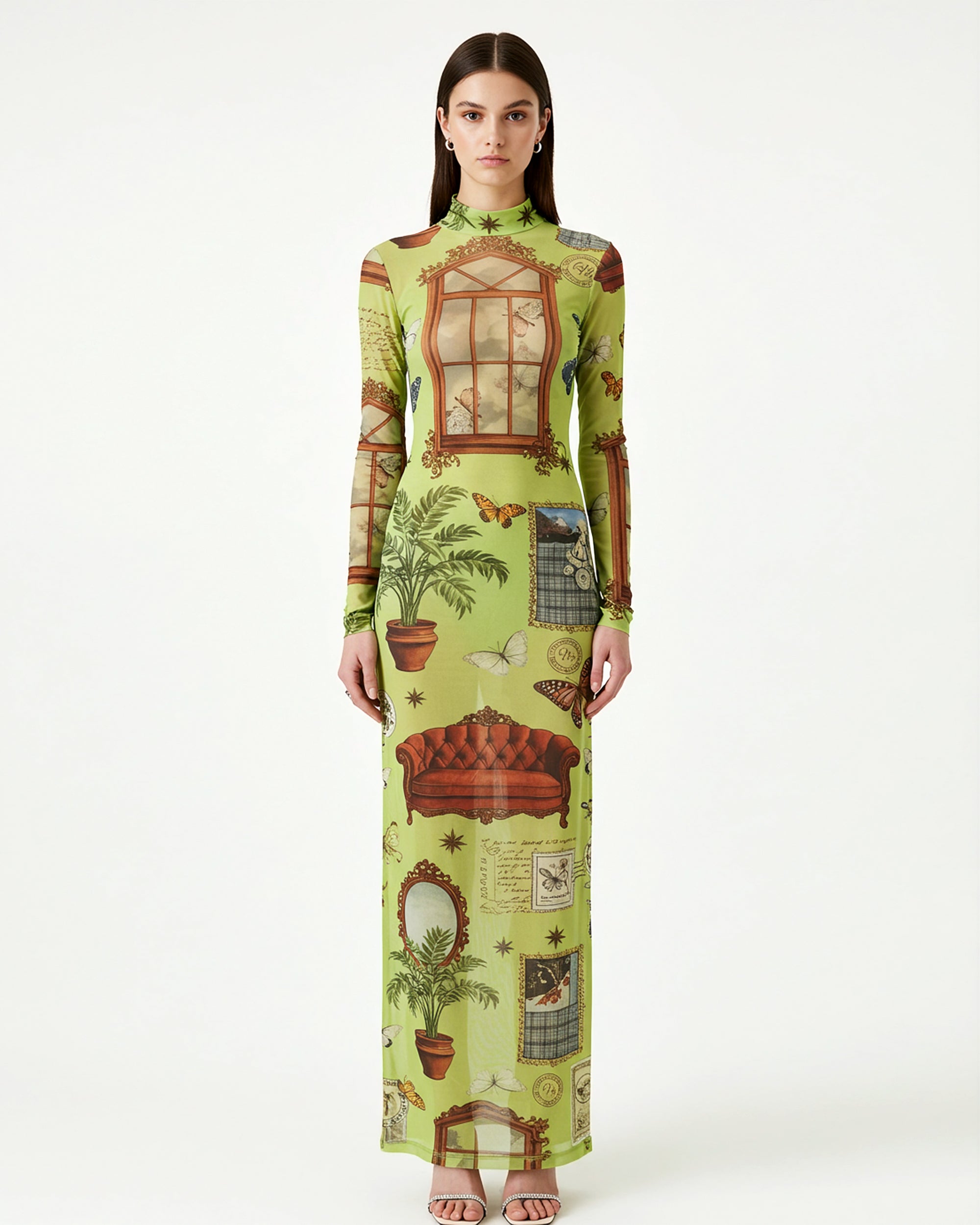unnamed_eb699c9b-7c00-42e9-a3bb-6b67d2b22a96 Printed Mesh Sheer Long Dress – Green - Image 1