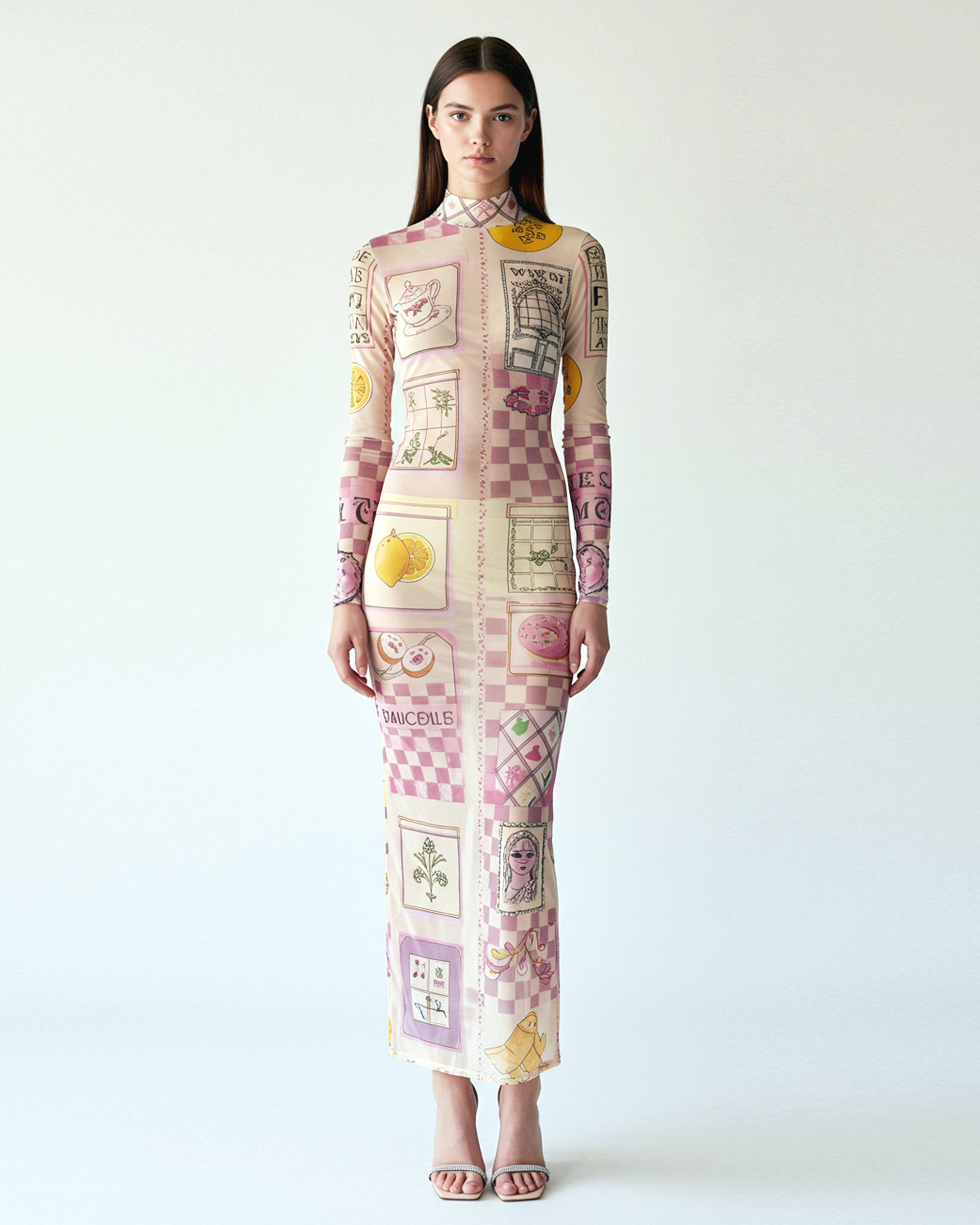 unnamed_f4591e49-0f34-4663-8ad2-39ca4b8b989b Printed Mesh Collar Dress – Neutral - Image 1